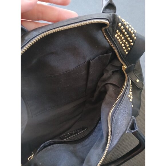 Yves Saint Laurent Y Studs Black Leather Satchel Tote Bag Gold Studded Vintage - Picture 9 of 10